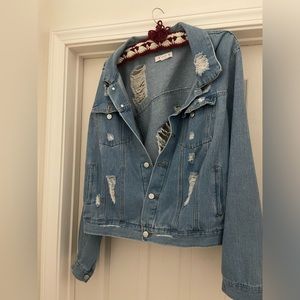 Distressed Button-Up Jean Jacket